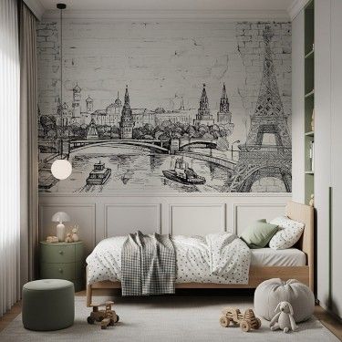 Tapeta Szkic miasta na ceglanej ścianie