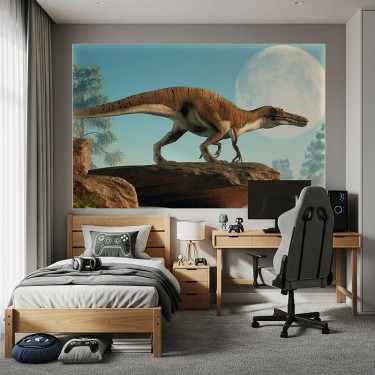 Tapeta Dinozaur na klifie przy pełni księżyca