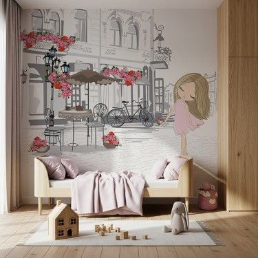 Tapeta Dziewczynka przed kamienicą
