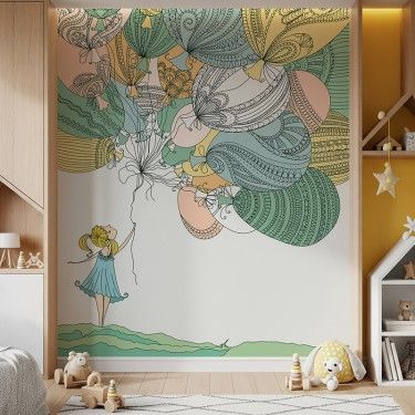 Tapeta Dziewczynka i kolorowe balony