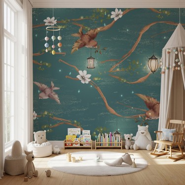 Tapeta Gałęzie drzew z kwiatami