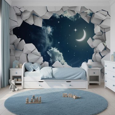 Tapeta Gwieździste niebo w zburzonej ścianie