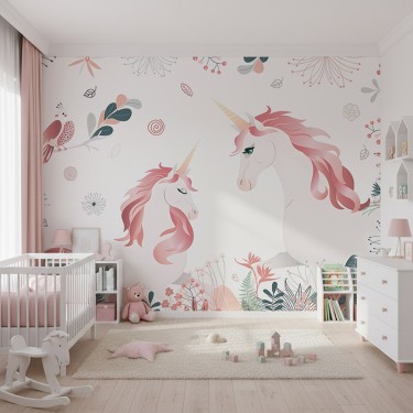 Tapeta Jednorożce wśród liści