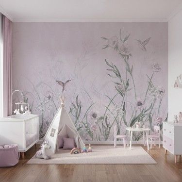 Tapeta Łąka z Kolibrami