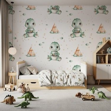 Tapeta Mały dinozaur z autkiem