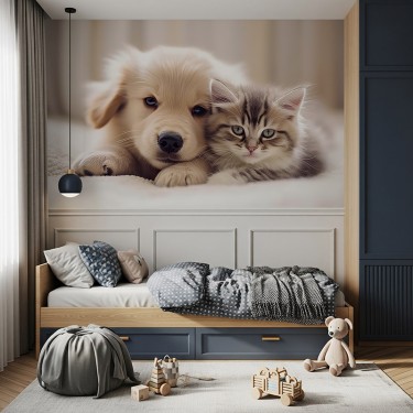 Tapeta Mały piesek i kotek