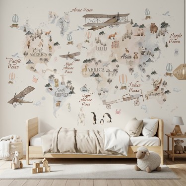 Tapeta Mapa świata ze zwierzętami