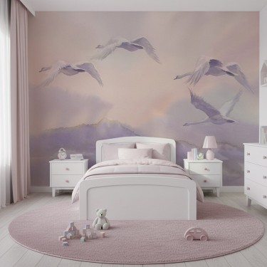 Tapeta Niebo i lecące łabędzie