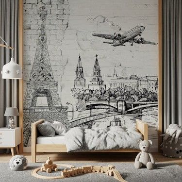 Tapeta Paryż na tle ceglanej ściany