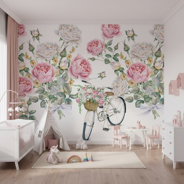 Tapeta Róże i rower