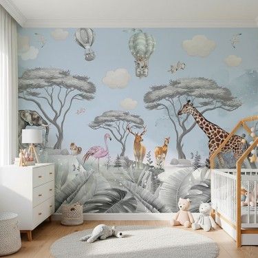 Tapeta Safari zwierzęta i balony