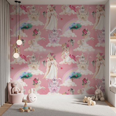 Tapeta Śliczna księżniczka i jednorożec