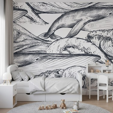 Fototapeta Wieloryby w oceanie szkic