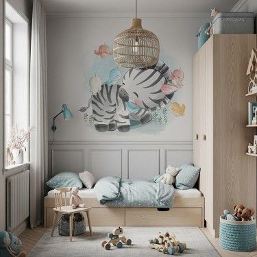 Tapeta Mała zebra i ptaszki
